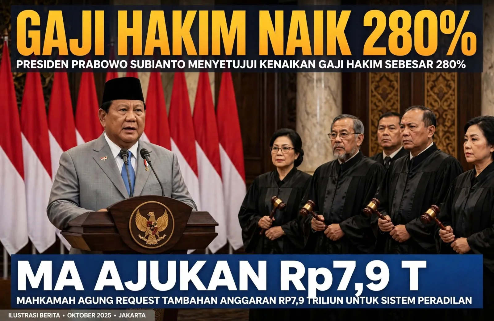 Usai Prabowo Naikkan Gaji Hakim Junior 280%, MA Minta Tambahan Anggaran Rp7,9 Triliun ke DPR